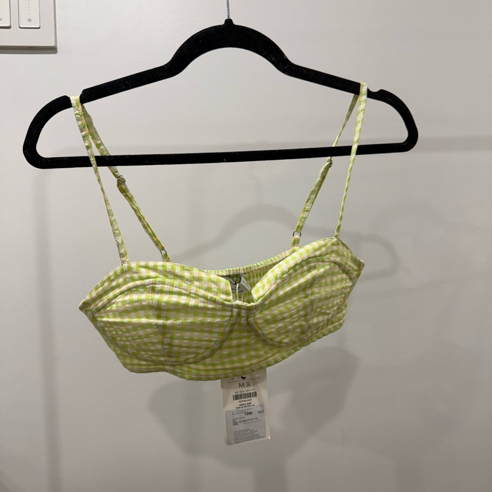 Bershka Green Checkered Bralette Top